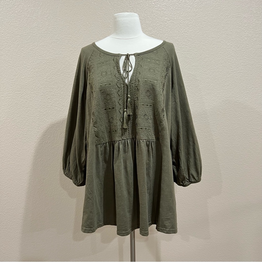 Jane and Delancey Olive Green Embroidered Tunic NWT Size 1X - Picture 2 of 11